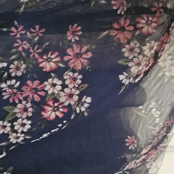 Epic Threads Navy Blue Floral Dress Sz XL 14-16 Lined Sheer Sleeves - Picture 4 of 5